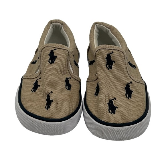 Polo Ralph Lauren Khaki Bal Harbour Slip On Canvas Loafers Size 6 Toddler - Picture 3 of 9